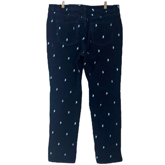 Talbots Corduroy Jeans Simply Flattering Owl Embroidery Navy Blue Women Size 16 - Picture 2 of 8